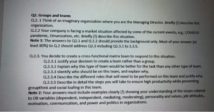 Q2. Groups and teams Q.2.1 Think of an imaginary