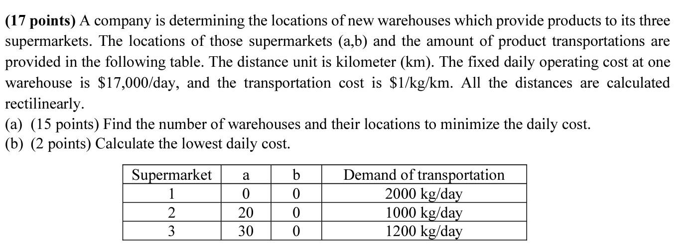 (17 points) A company is determining the