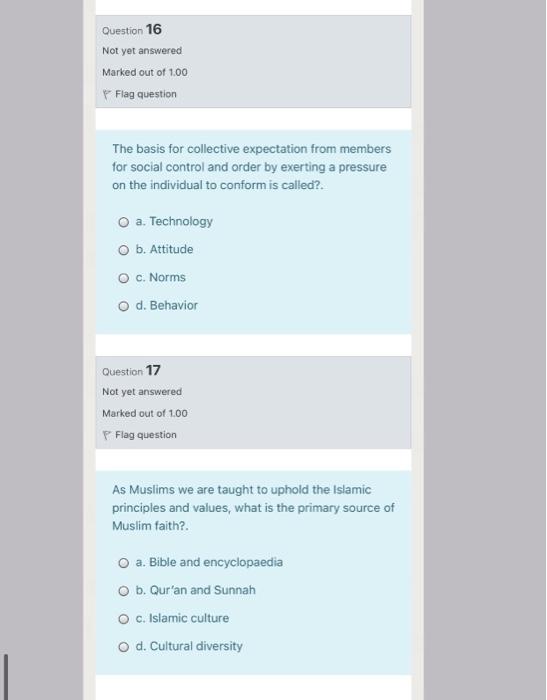 Question 16 Not yet answered Marked out of 1.00