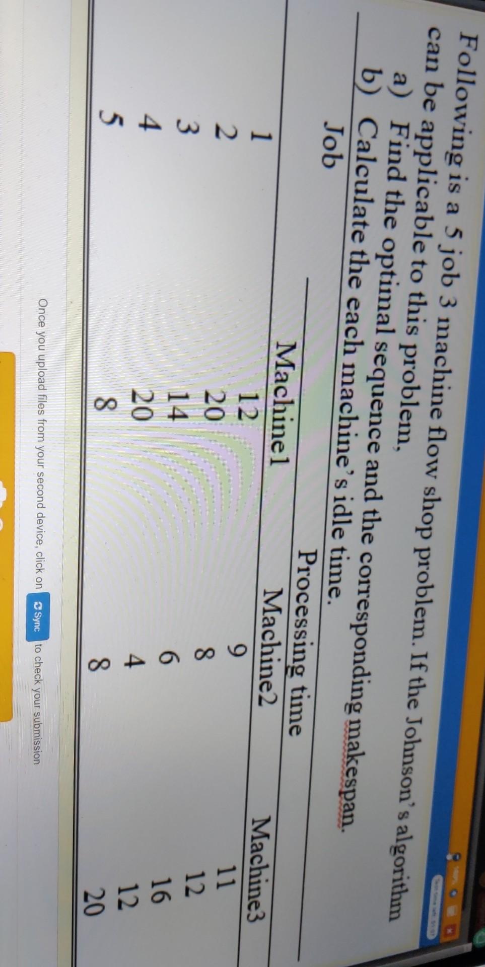 Following is a 5 job 3 machine flow shop problem.