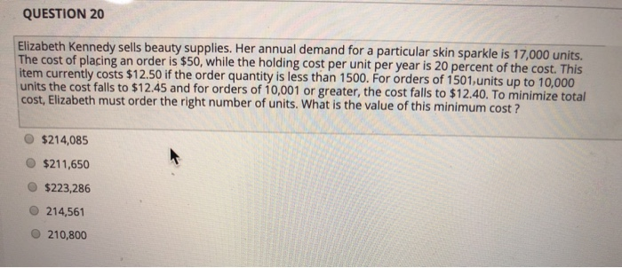 QUESTION 20 Elizabeth Kennedy sells beauty