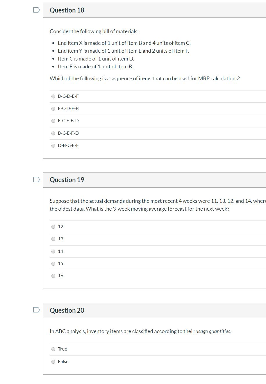 Question 18 Consider the following bill of