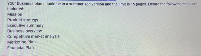 Your business plan should be in a summarized