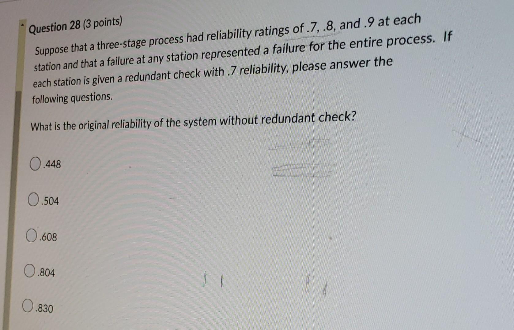 Question 28 (3 points) Suppose that a three-stage