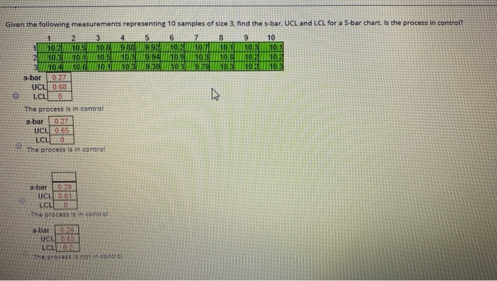Given the following measurements representing 10