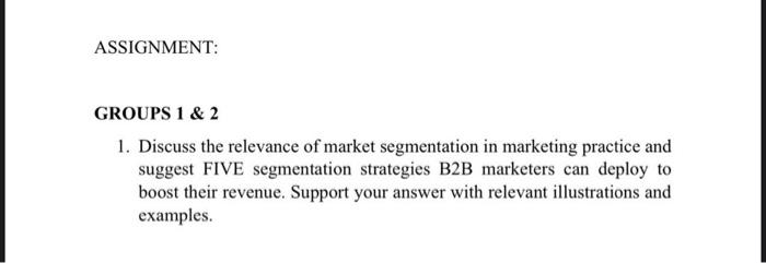 ASSIGNMENT: GROUPS 1 & 2 1. Discuss the relevance