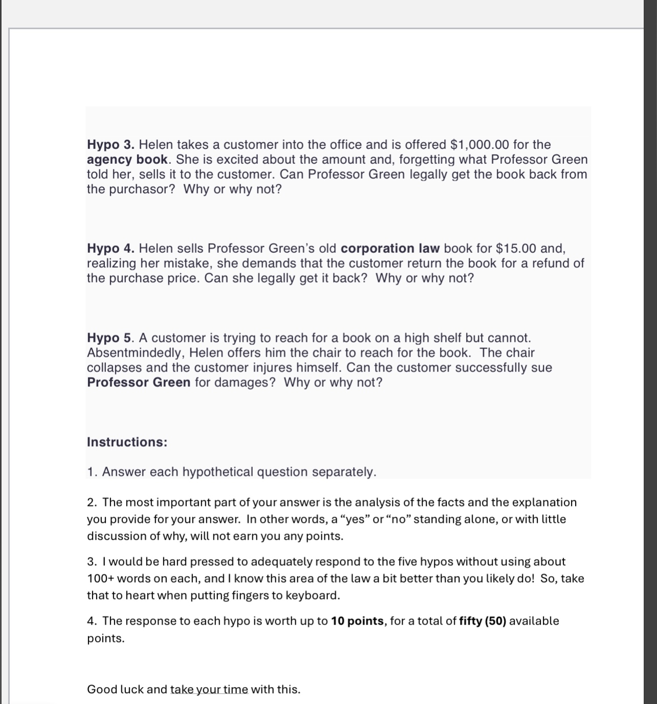 Chapter 10 Assignment - Five Agency Law