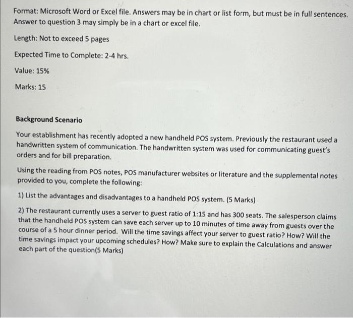 Format: Microsoft Word or Excel file. Answers may