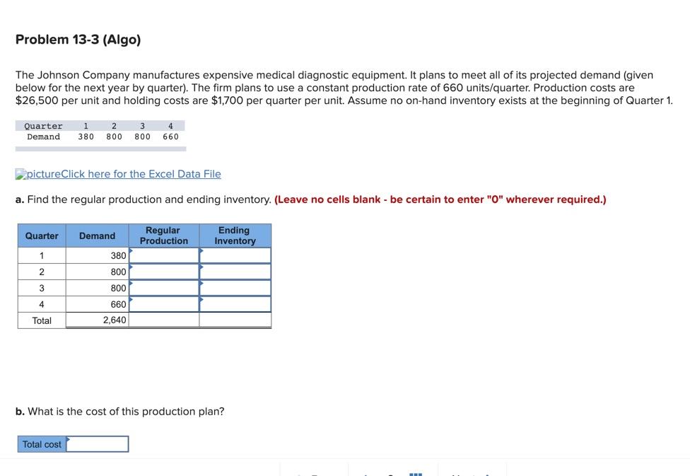Problem 13-3 (Algo) The Johnson Company
