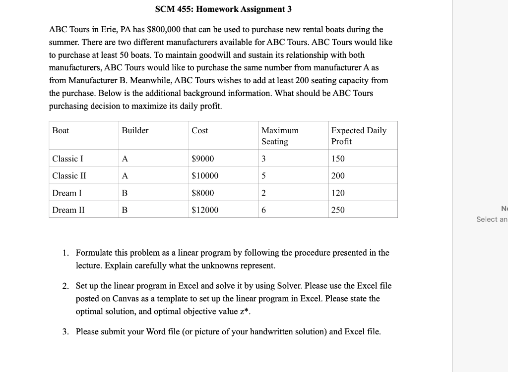SCM 455: Homework Assignment 3 ABC Tours in Erie,