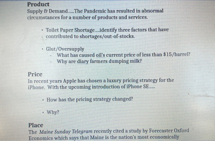 Product Supply & Demand.....The Pandemic has