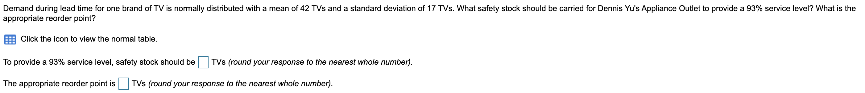 Demand during lead time for one brand of TV is