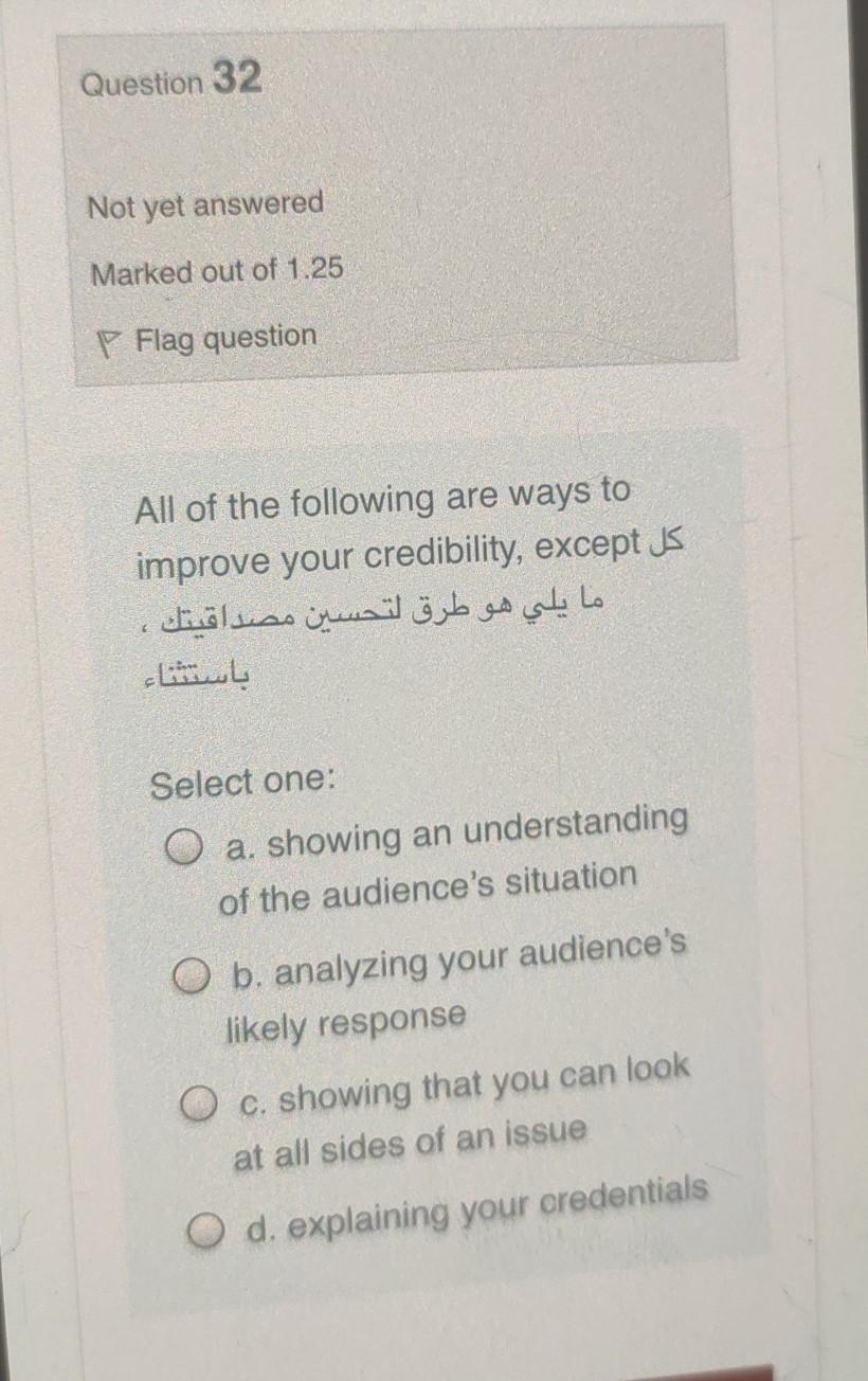 Question 32 Not yet answered Marked out of 1.25 P