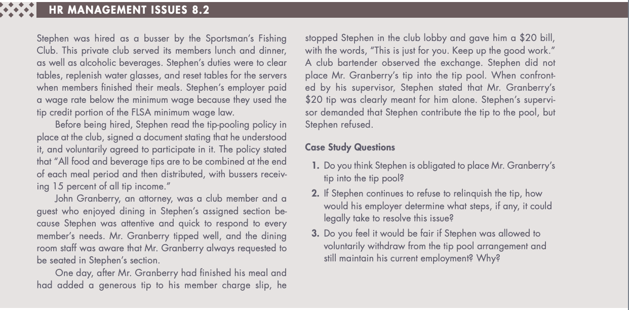 HR MANAGEMENT ISSUES 8.2 Stephen was hired as a