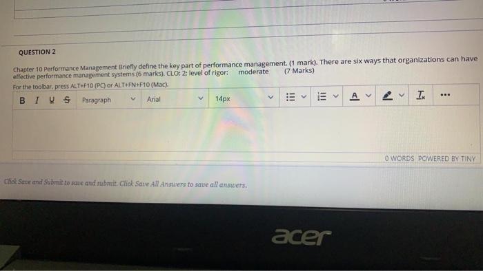 QUESTION 2 Chapter 10 Performance Management