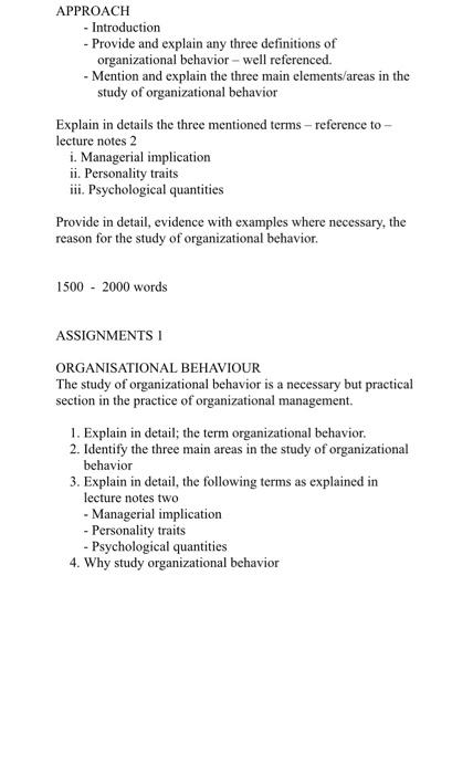 APPROACH - Introduction - Provide and explain any