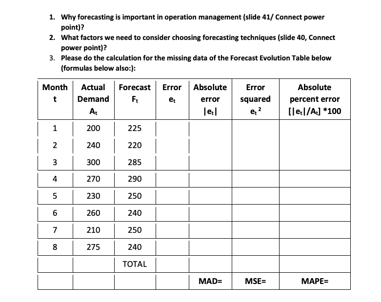 1. Why forecasting is important in operation