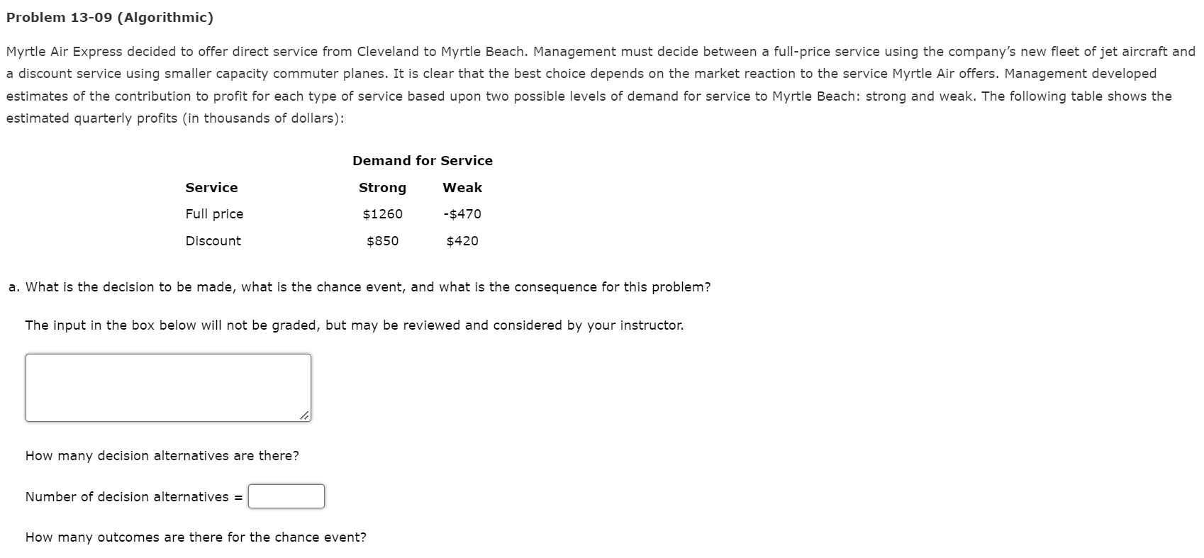 Problem 13-09 (Algorithmic) Myrtle Air Express