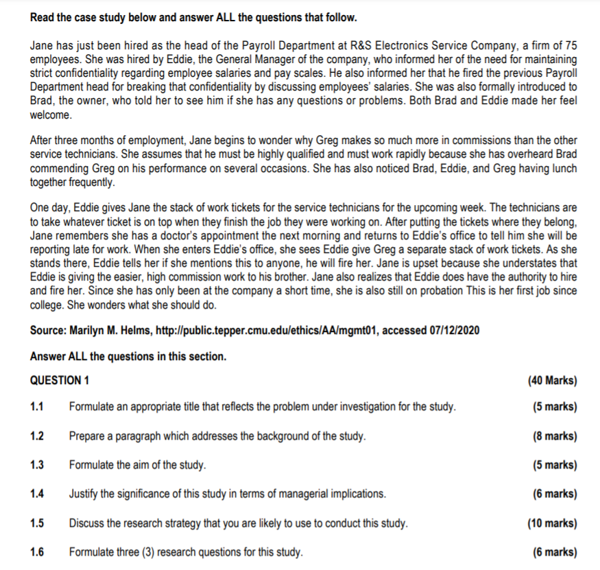 Subject: Research Methodology Read the case study