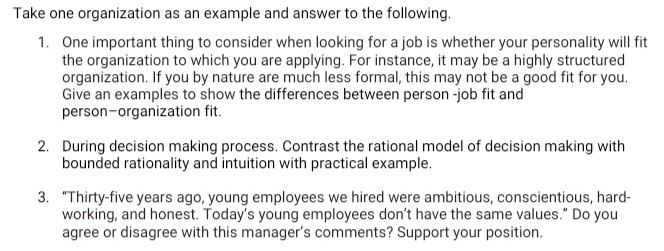 Take one organization as an example and answer to