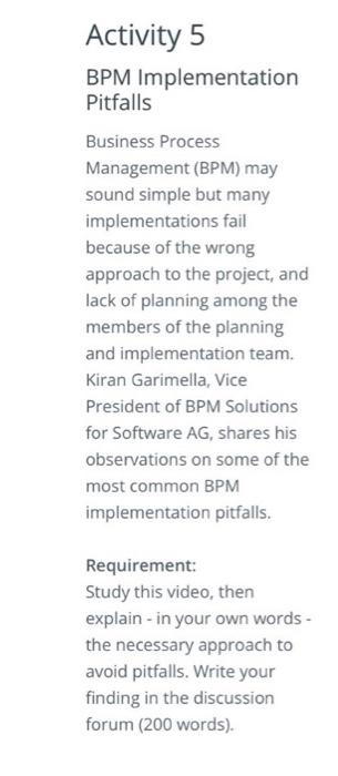 Business process management Activity 5 BPM