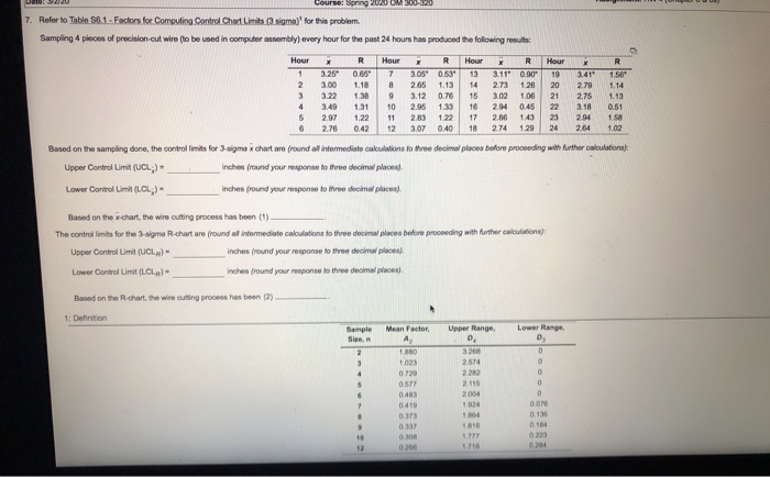 Course: Spring 2000 OM 300-320 7. Rofer to Table