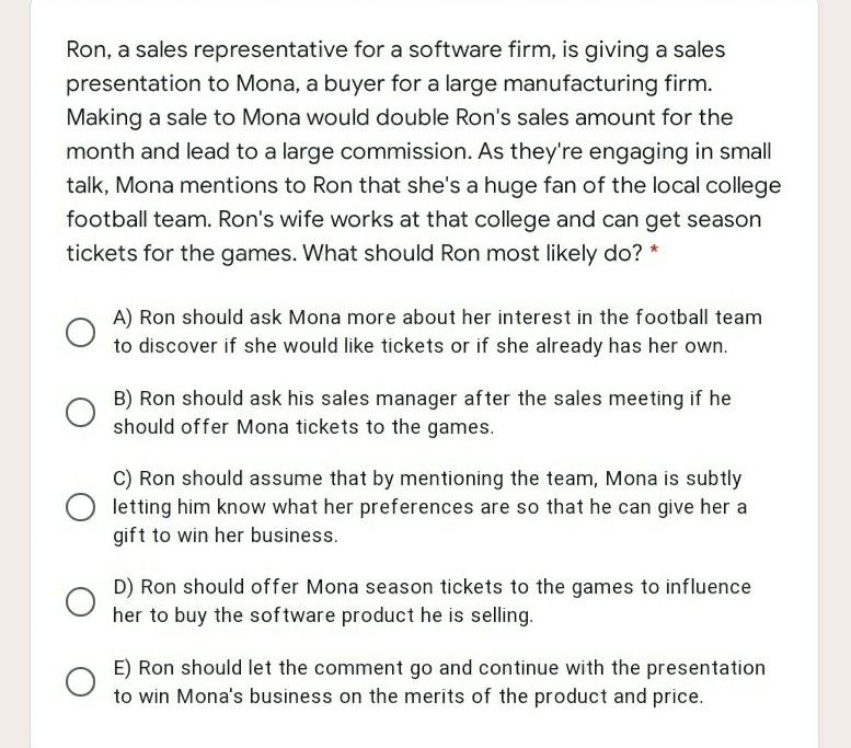 I need it asap Ron, a sales representative for a