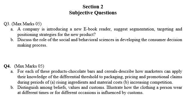 Section 2 Subjective Questions Q3. (Max Marks 05)