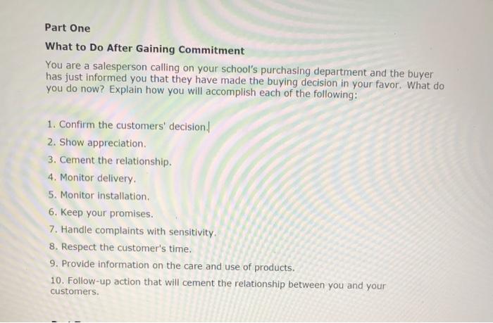 Part One What to Do After Gaining Commitment You