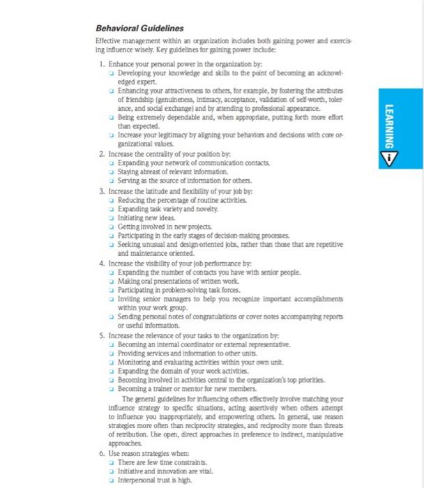 Using the guidelines for gaining power, develop a