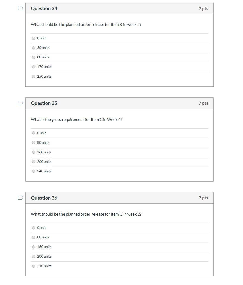 Question 32-36) Consider the following data for