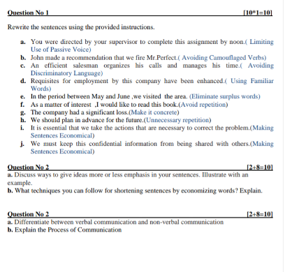 Question No 1 [10*1=101 Rewrite the sentences