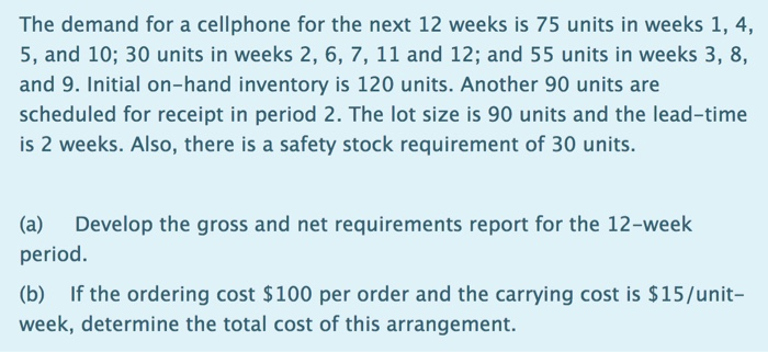 The demand for a cellphone for the next 12 weeks