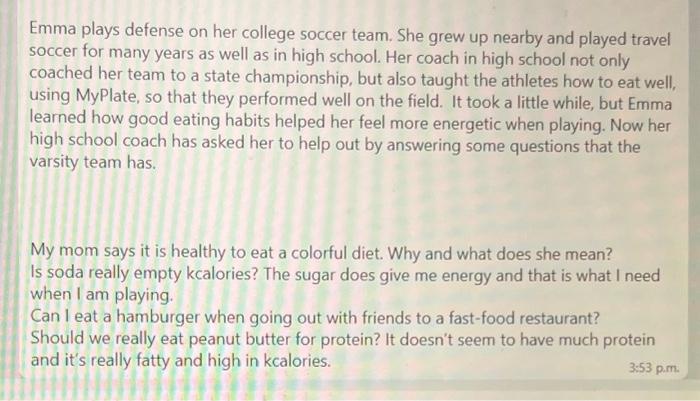 case study Emma plays defense on her college