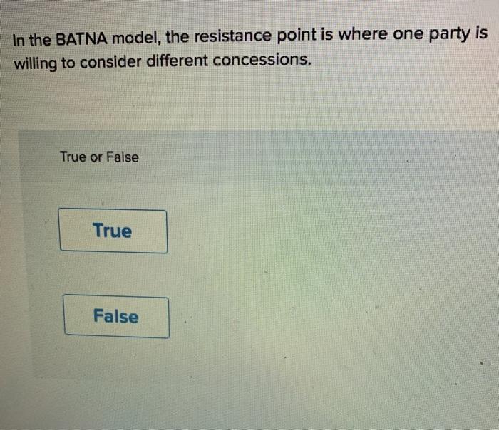 In the BATNA model, the resistance point is where
