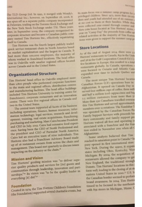 case study (Tim Hortons Inc) please read the