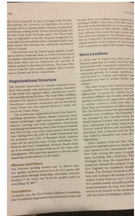 case study (Tim Hortons Inc) please read the