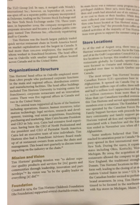 case study (Tim Hortons Inc) please read the