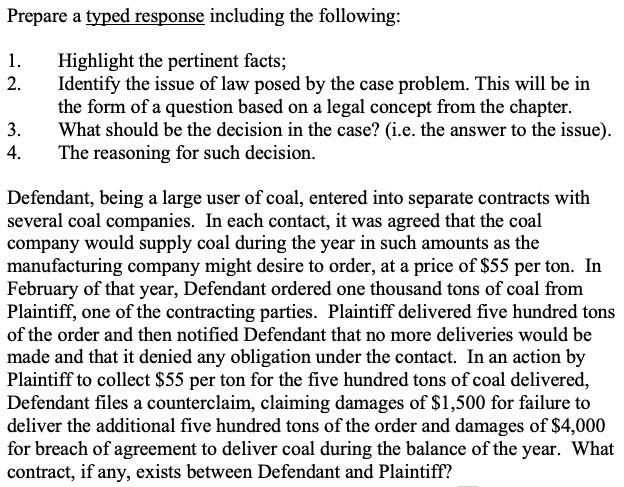 Prepare a typed response including the following: