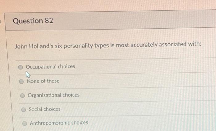 Question 82 John Holland's six personality types