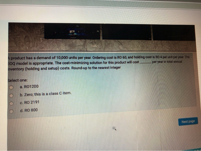 product has a demand of 10,000 units per year.