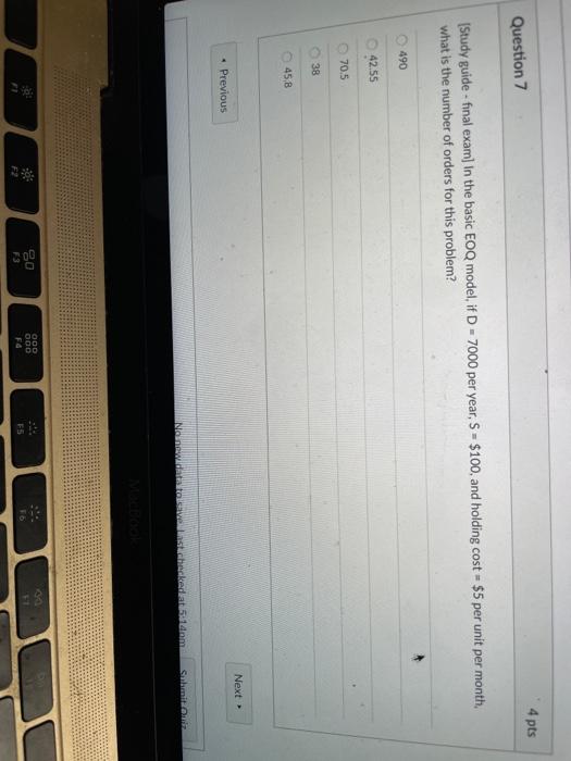 4 pts Question 7 (Study guide - final exam) in