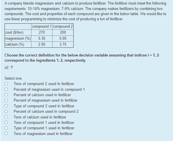 A company blends magnesium and calcium to produce