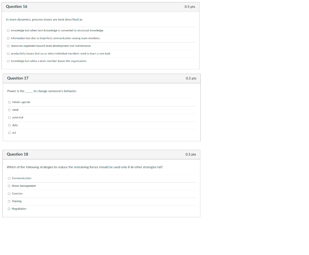 i need it in 5 mins Question 16 0.5 pts In team