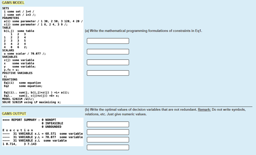 (a) Write the mathematical programming