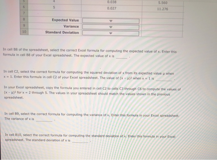 compute expected value, variance and standard