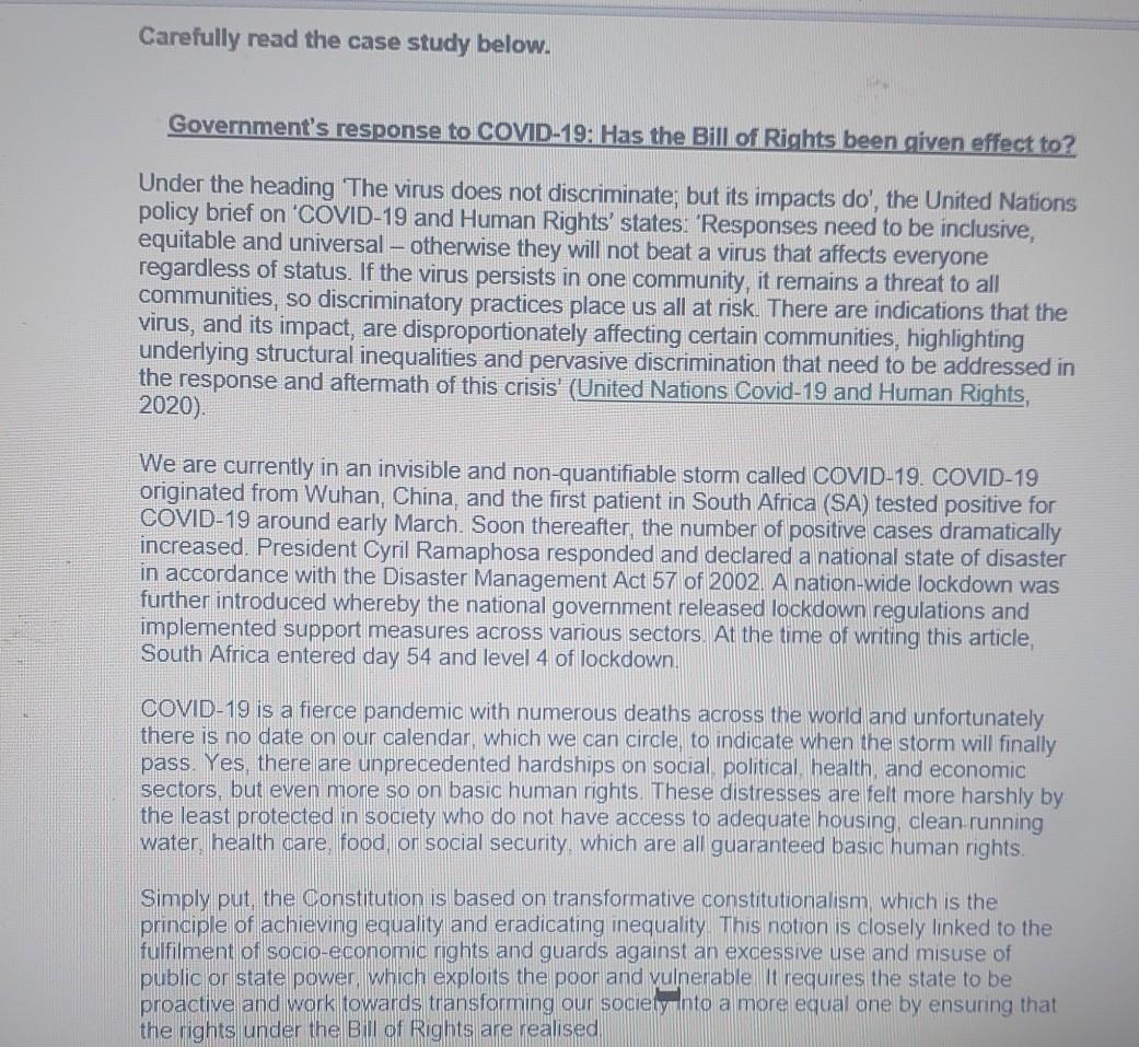 Carefully read the case study below. Government's