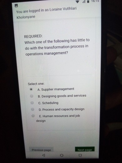 16:15 You are logged in as Loraine Vutihlari