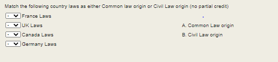Match the following country laws as either Common