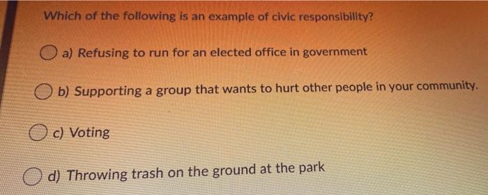 Which of the following is an example of civic